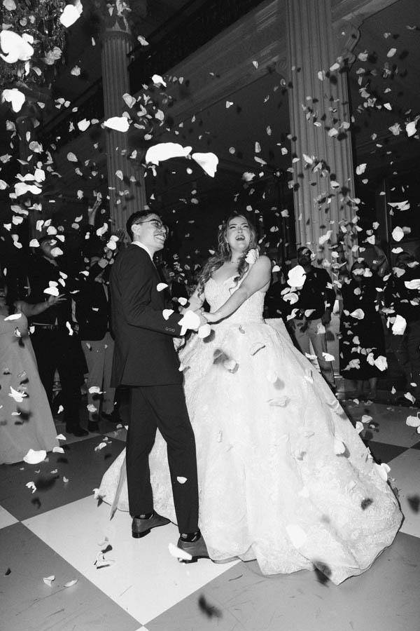 A rose petal send off at the Corinthian