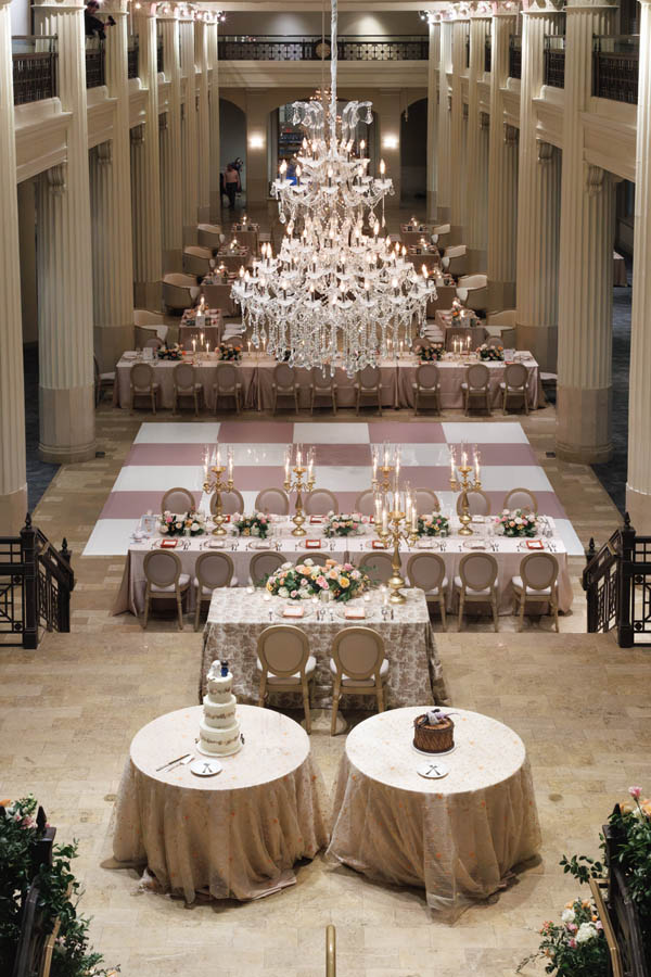 The ceremony space flipped for dinner at the Corinthian, the chandeliers are a beautiful touch!