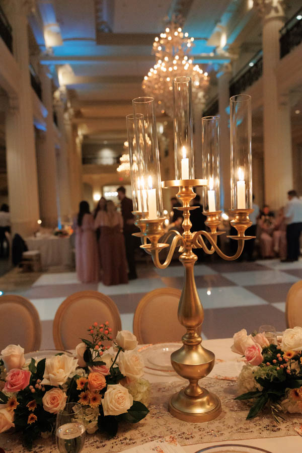 A close up of the candelabra