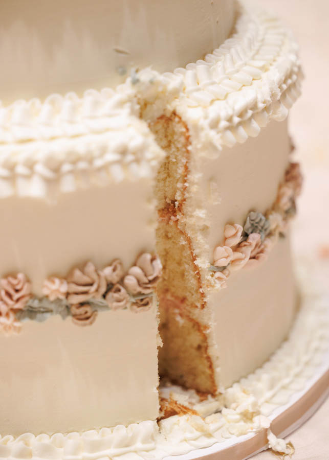The cake is sliced