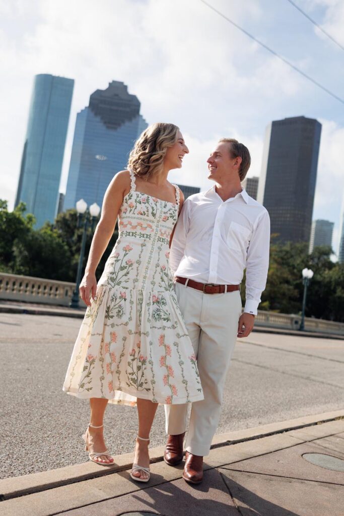 Engagement photos with the Houston skyline