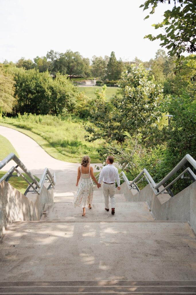 A couples' engagement shoot at Buffalo Bayou Park
