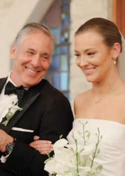 The father of the bride waits with the bride at The Church of St. John the Divine, River Oaks Houston