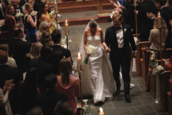 The bride and groom exit their wedding at The Church of St. John the Divine, River Oaks Houston