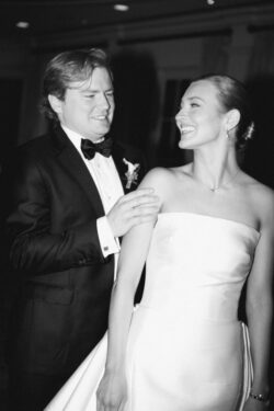 The bride and groom, a black and white photograph