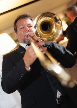 A trumpeter from Jordan Kahn Orchestra