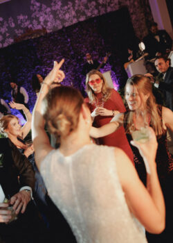 Bride and guests dance