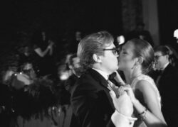 Bride and groom kiss