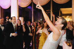 A delighted bride among guests