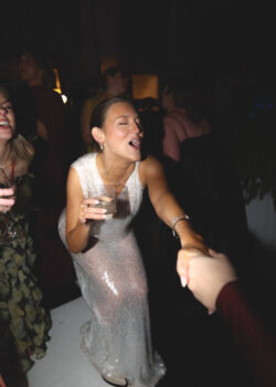 The bride parties on the custom dance floor