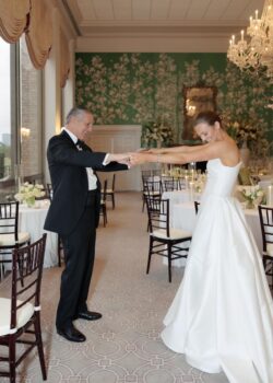 A bride's first look with her father at a River Oaks Country Club wedding