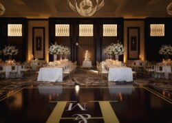 Post Oak Hotel at Uptown Houston ballroom dinner and wedding reception space with custom dance floor and wedding cake