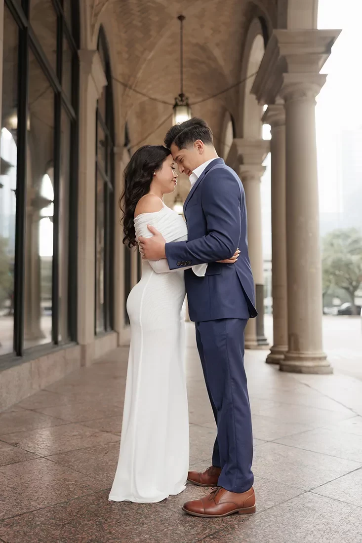 A couple's engagement photography session in downtown Houston